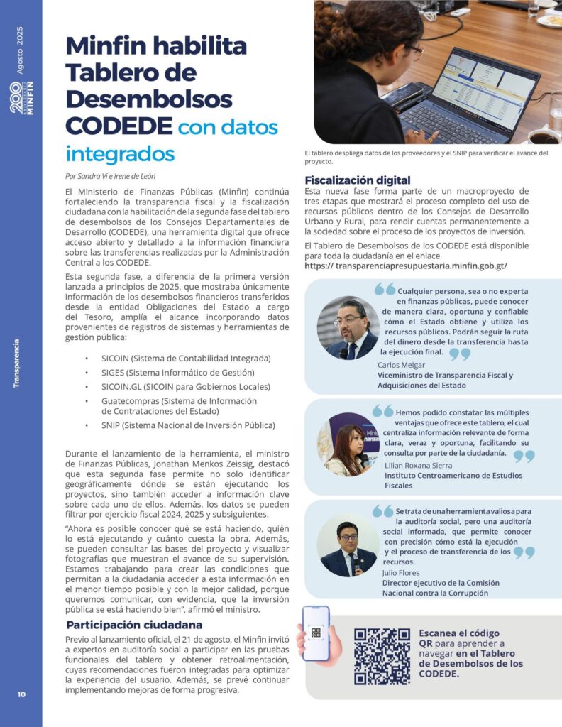 Tablero de Desembolsos a los Consejos Departamentales de Desarrollo (CODEDE)